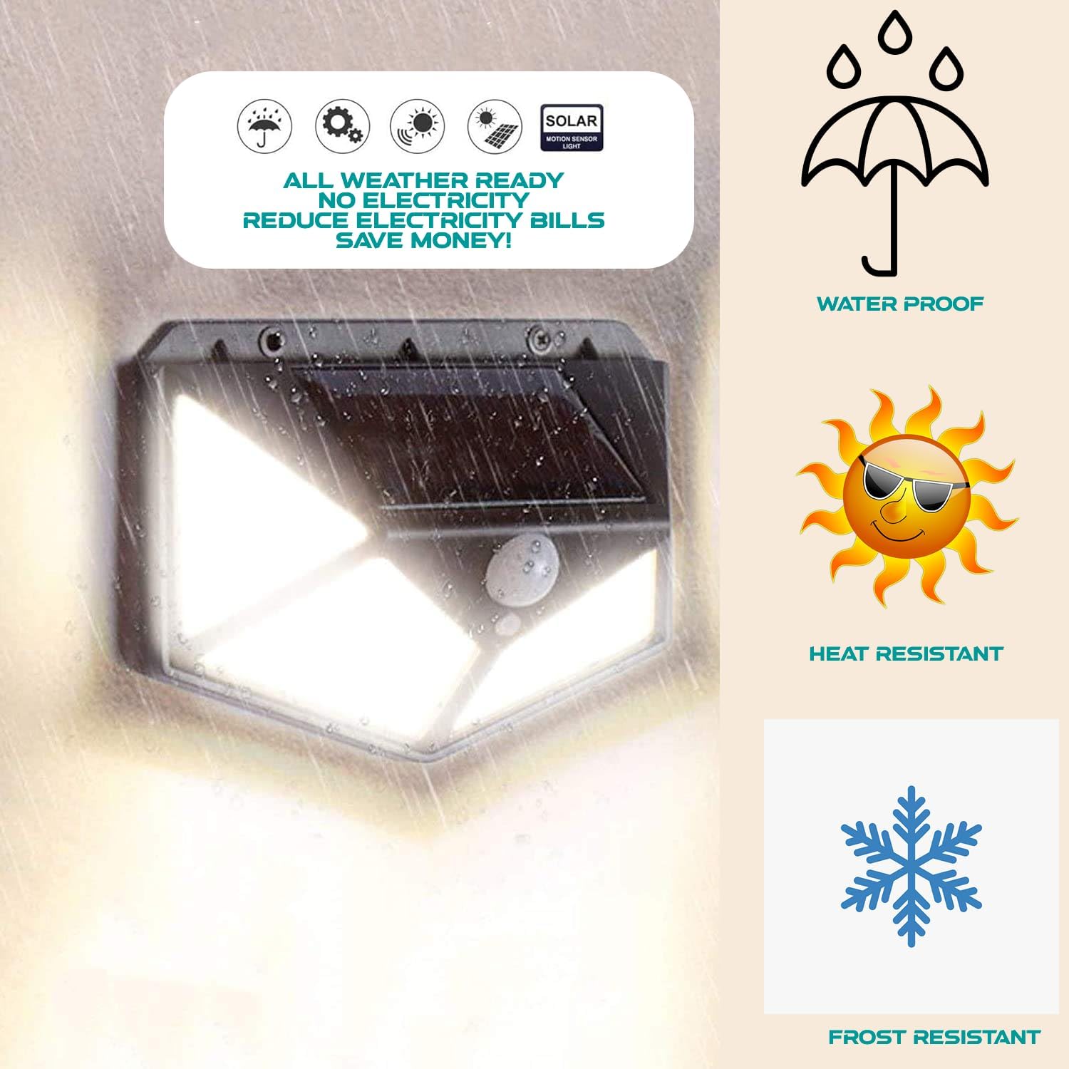 NUYA Solar Light Outdoor 4 Pack, 100LED 3 Mode 270° Lighting Angle Motion Sensor Security Lights, Solar Powered IP65 Waterproof Wall Lights, Bright LED for Backyard Garden Fence Patio Front Door