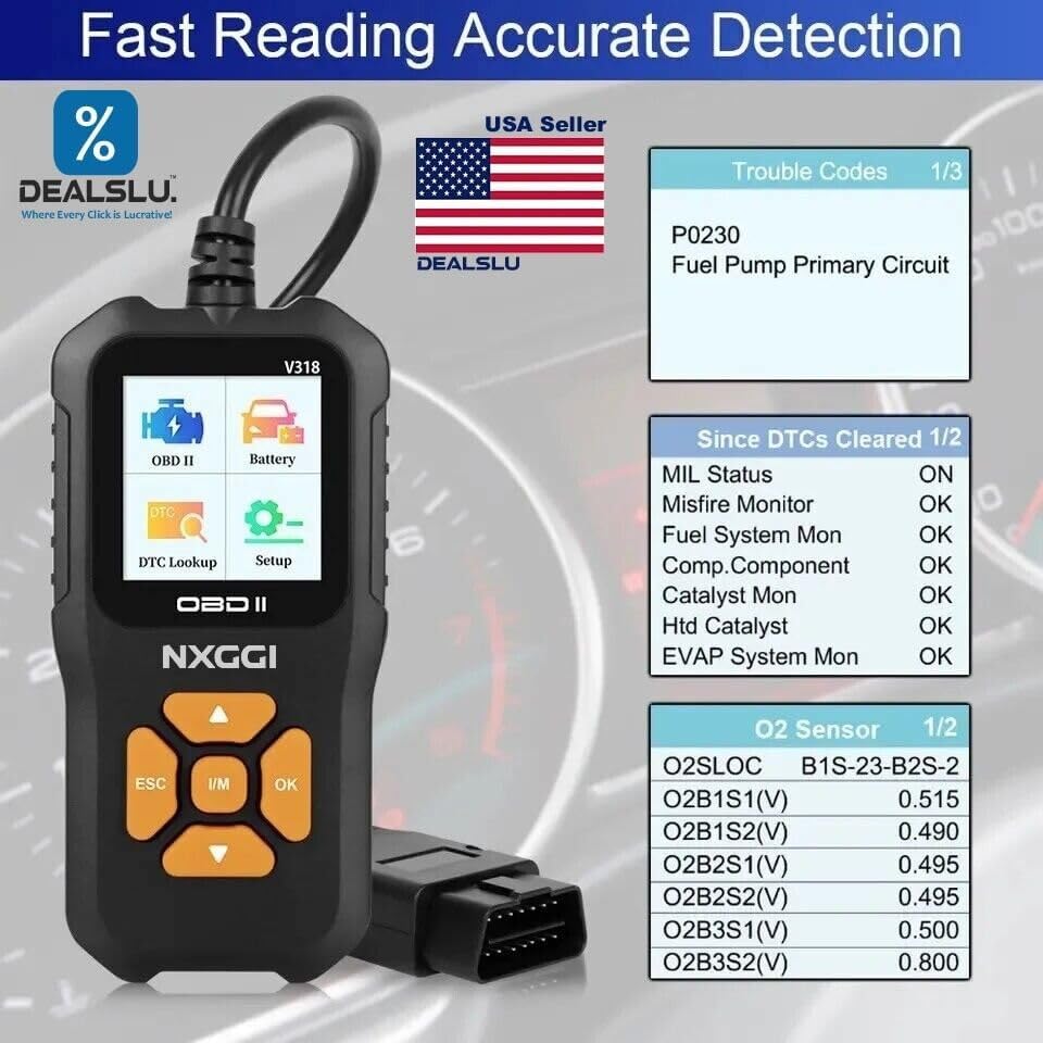 NXGGI Universal Car OBD2 Scanner: Engine Fault Code Scanner, Check Engine Light and Emission Monitor Status, Real-time Battery Voltage Tester – V318 Color TFT OBDII CAN Diagnostic Scan Tool