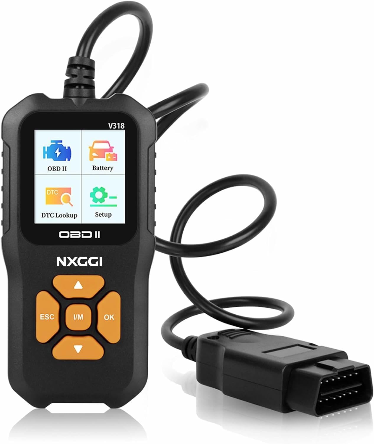 NXGGI Universal Car OBD2 Scanner: Engine Fault Code Scanner, Check Engine Light and Emission Monitor Status, Real-time Battery Voltage Tester – V318 Color TFT OBDII CAN Diagnostic Scan Tool